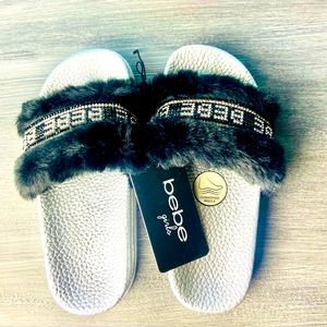 BEBE RHINESTONE FAUX FUR SLIDDERS BEBE ( little kids )